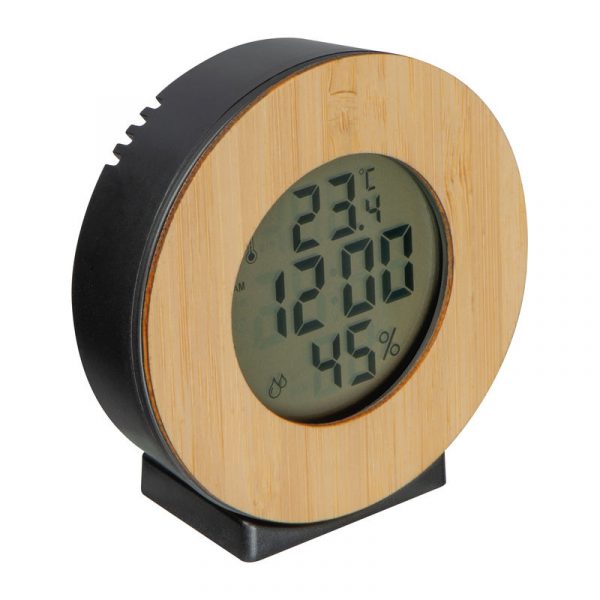 Stație meteo cu ceas din bambus